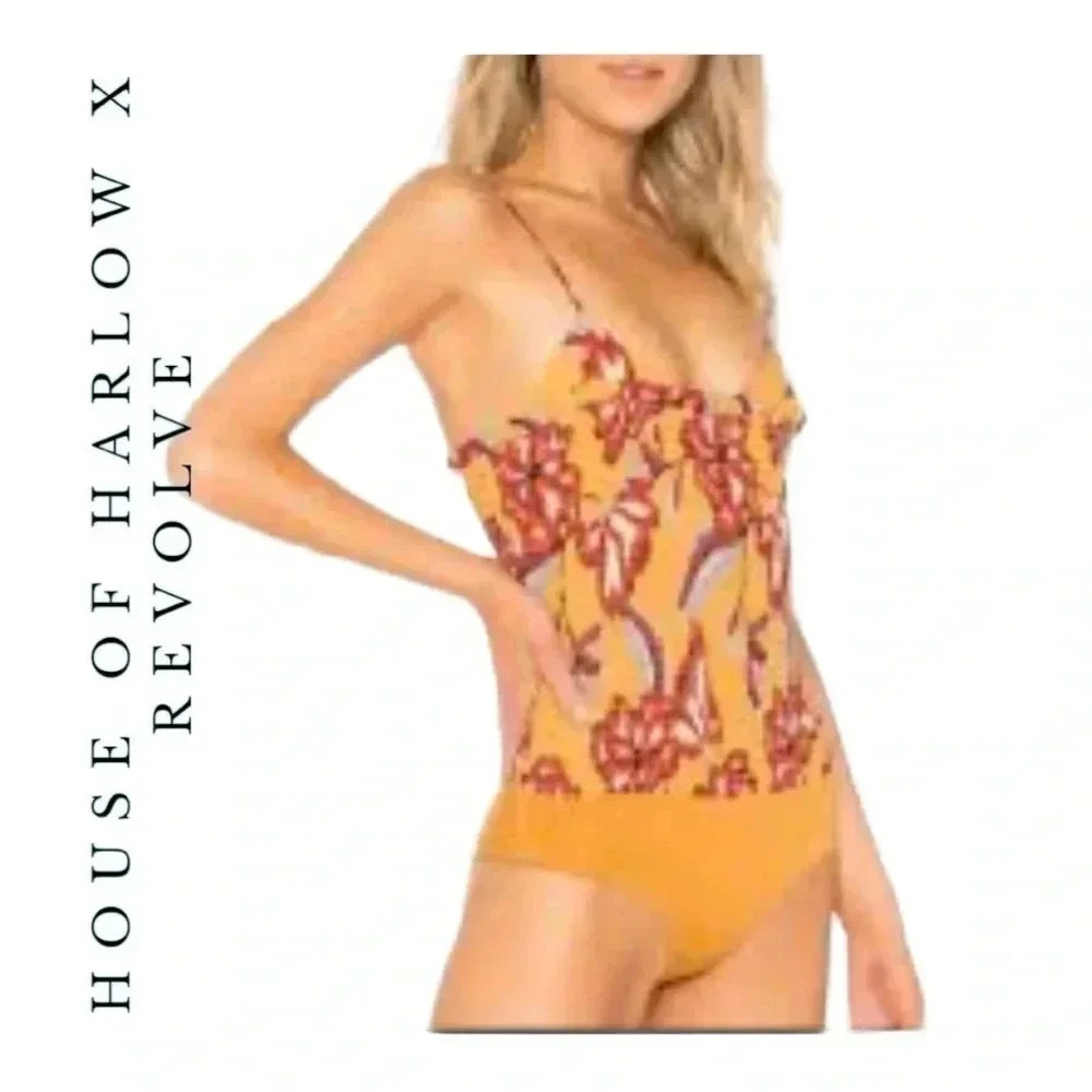 1620. HOUSE OF HARLOW X REVOLVE SPAGHETTI STRAPS‎ BODYSUIT FLORAL PATTERN SZ XXS